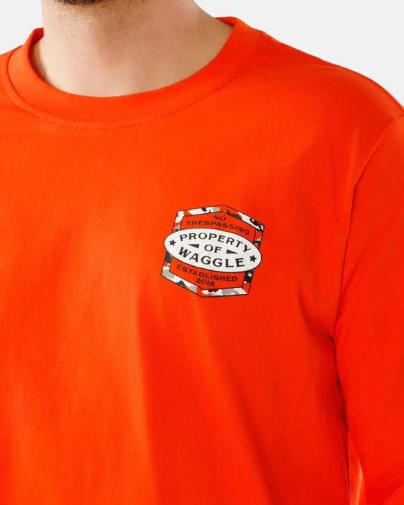 Waggle Men's Orange Deer Camp Long Sleeve T-shirt 