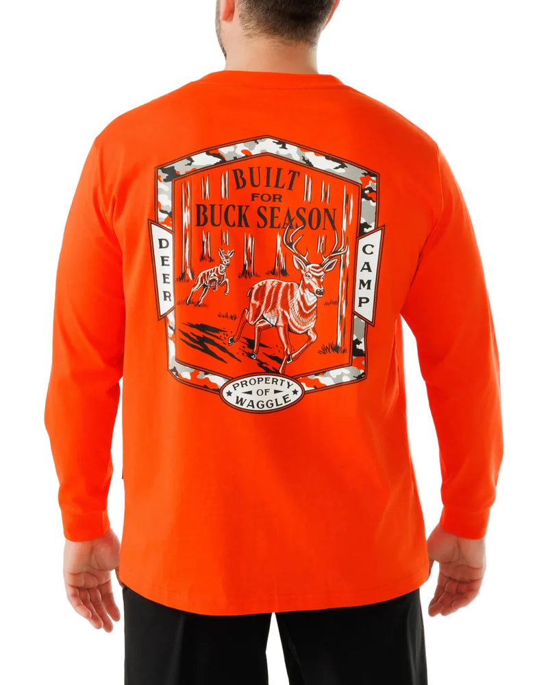 Waggle Men's Orange Deer Camp Long Sleeve T-shirt 