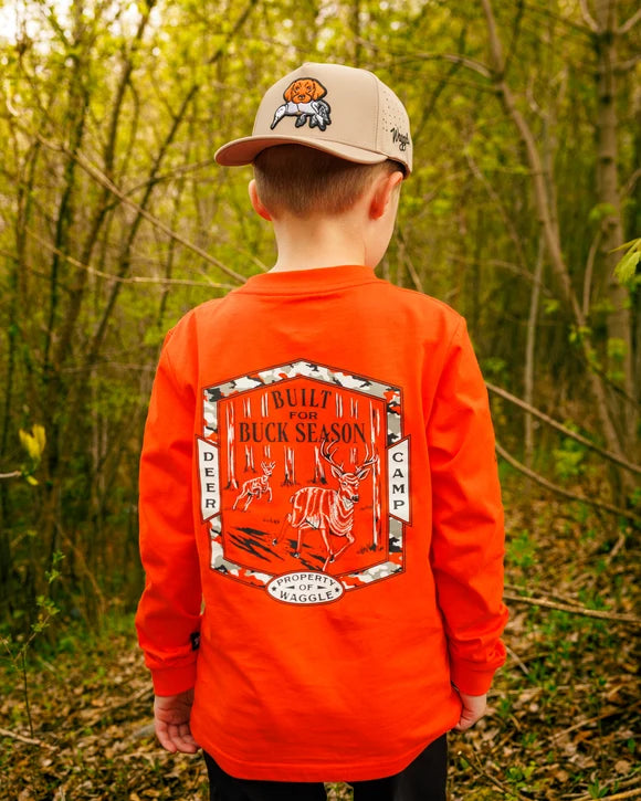 Waggle Boy's Orange Deer Camp Long Sleeve T-shirt 