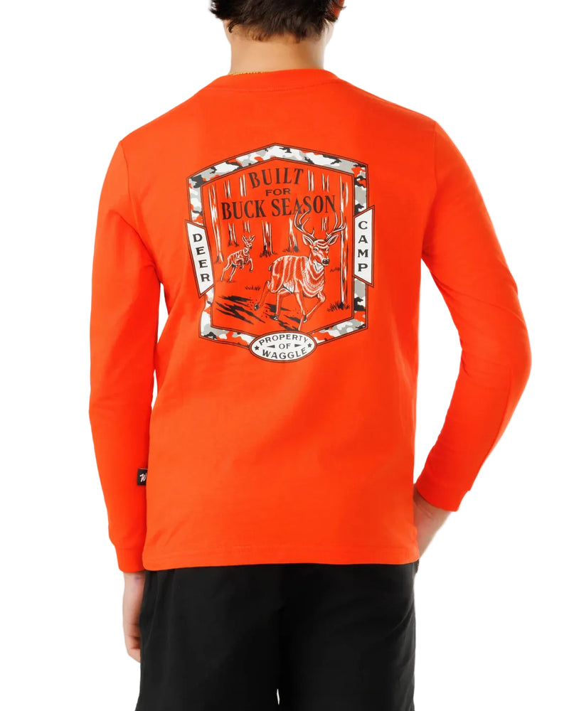 Waggle Boy's Orange Deer Camp Long Sleeve T-shirt 