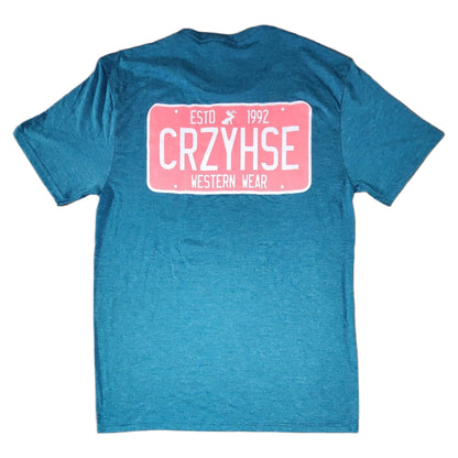 Turquoise Crazy House License Plate T-Shirt - Crazy House Western Wear