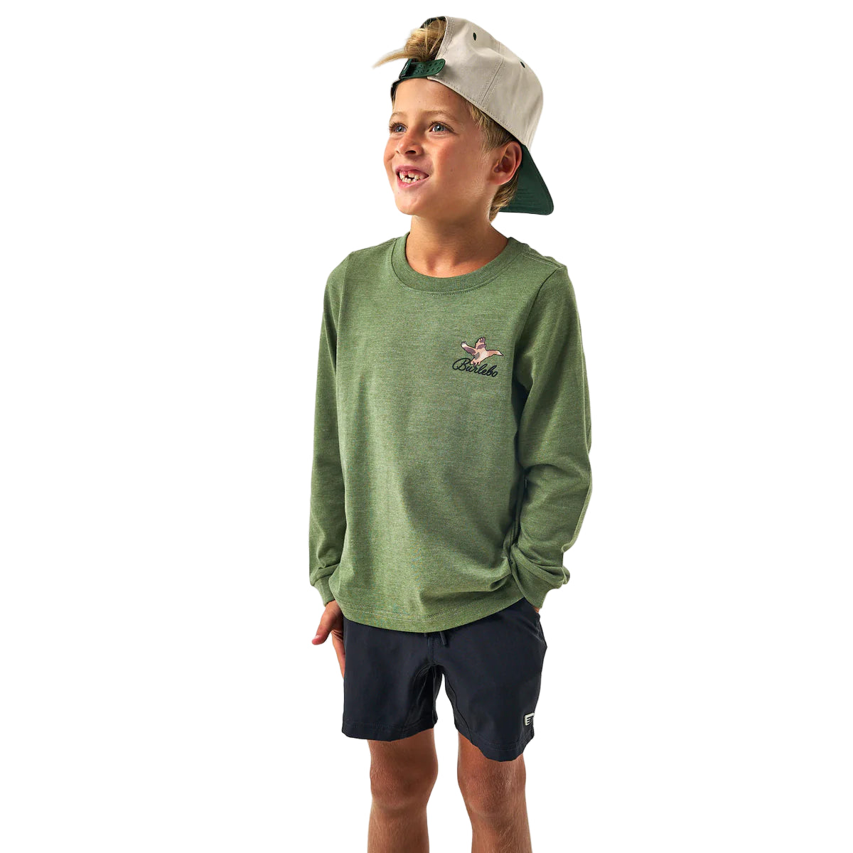 Boy's Burlebo Long Sleeve Duck Flying in Tee Olive Green