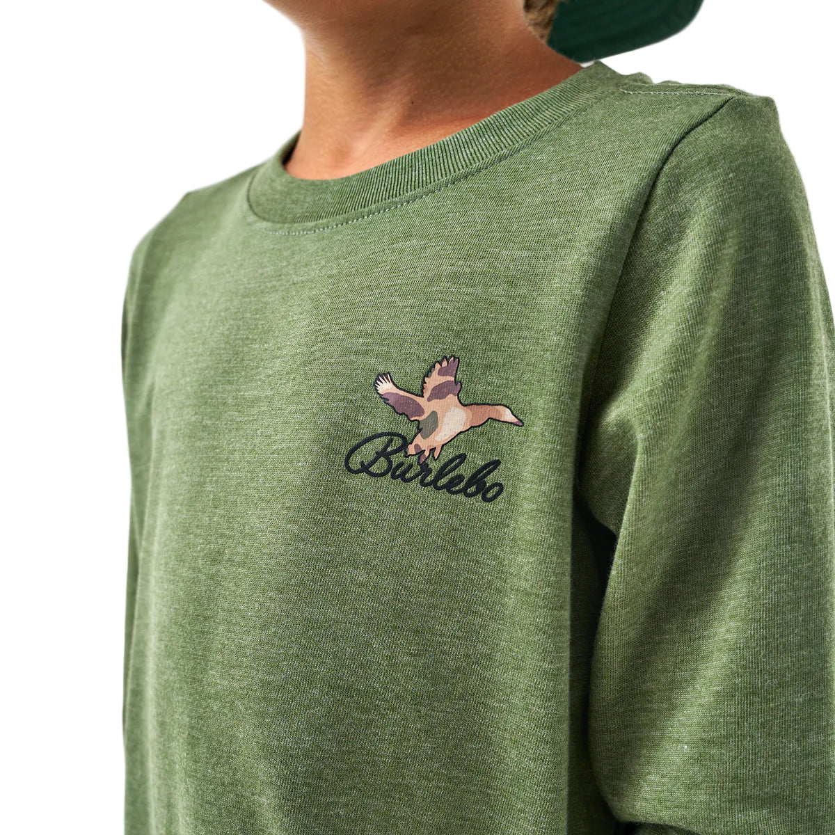 Boy's Burlebo Long Sleeve Duck Flying in Tee Olive Green