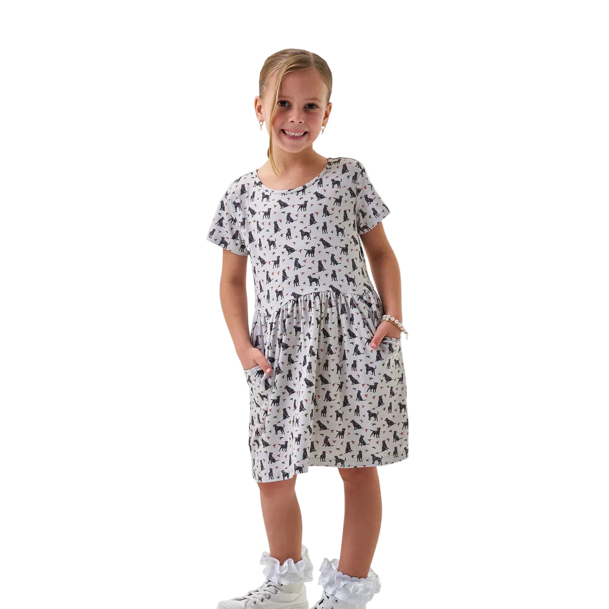 Girl's Burlebo Ducks and Dogs Moxie Dress Y-MOXD-DAD