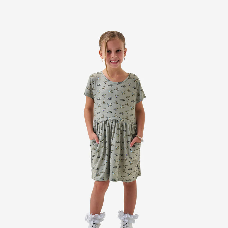 Girl's Burlebo Green Flying Ducks Moxie Dress Y-MOXD-FDG