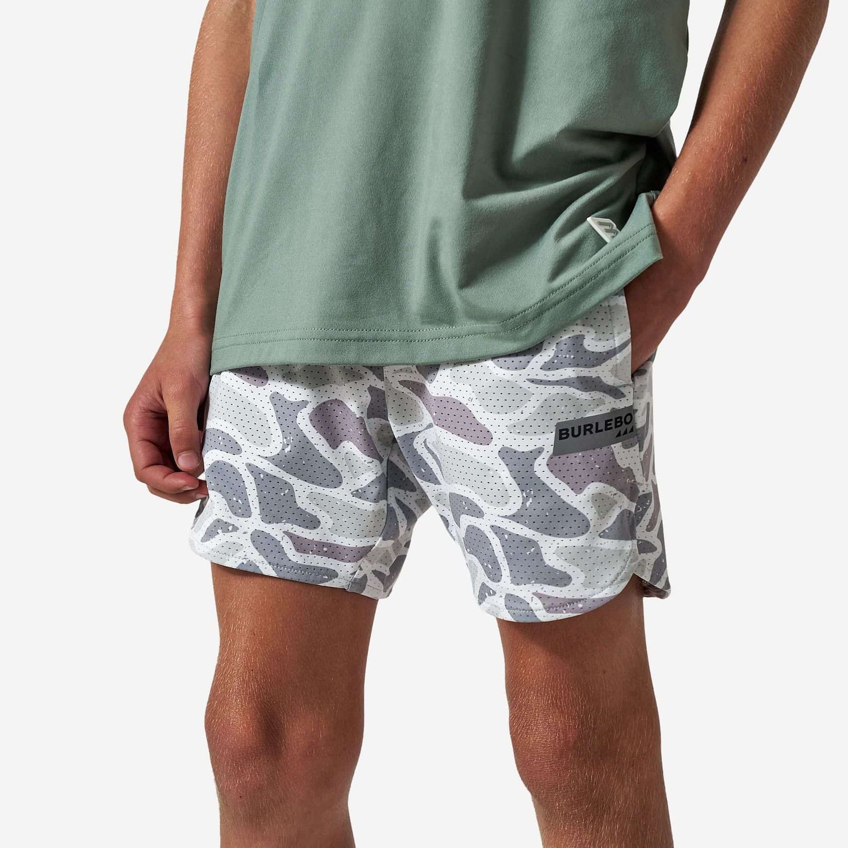 Burlebo Boy's White Camo Mesh Training Shorts Y-MTS-WC