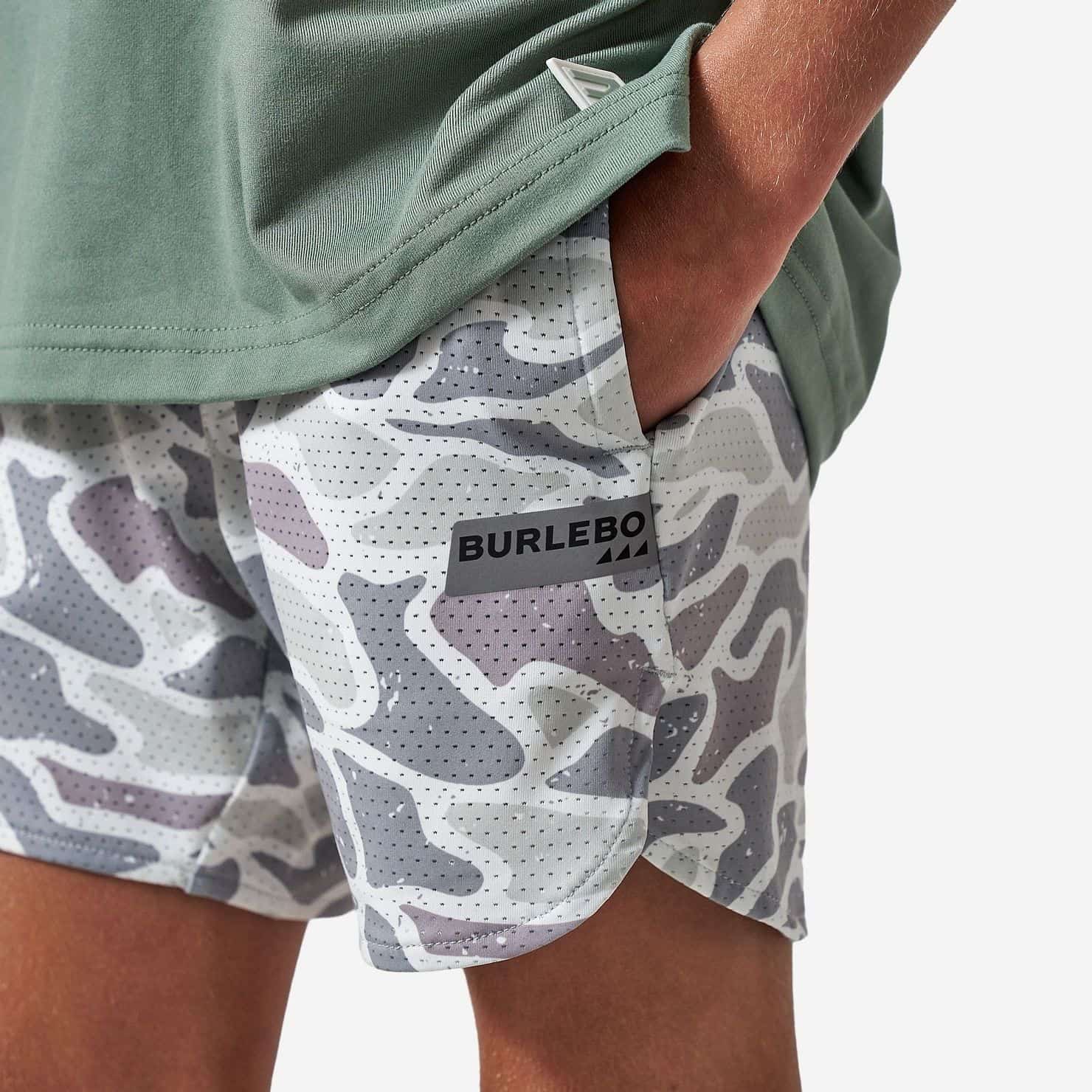 Burlebo Boy's White Camo Mesh Training Shorts Y-MTS-WC
