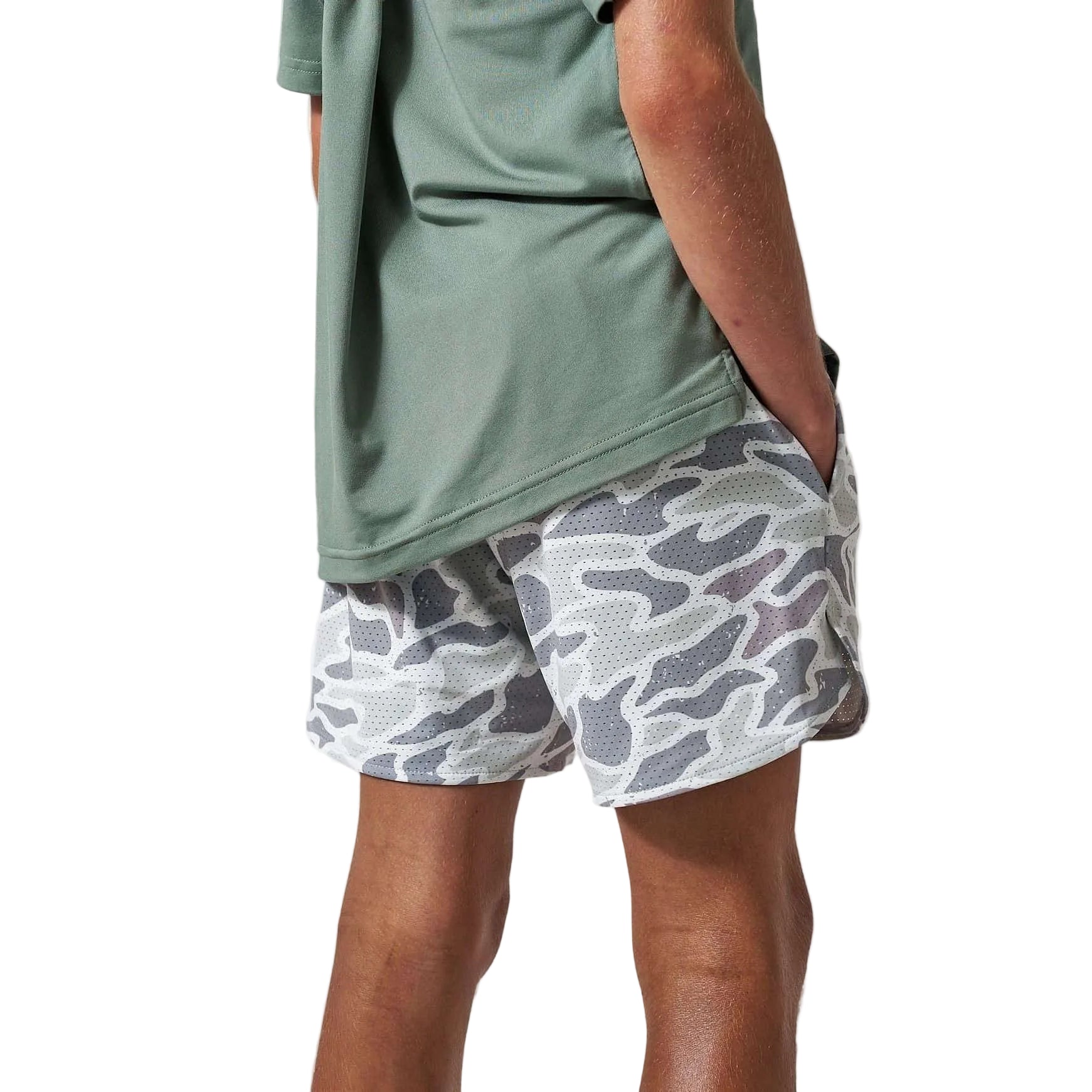 Burlebo Boy's White Camo Mesh Training Shorts Y-MTS-WC