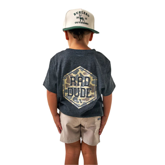 Boy's Burlebo Short Sleeve "Rad Dude" Deer Camo Heather Black Y-SST-DUDDC-HB