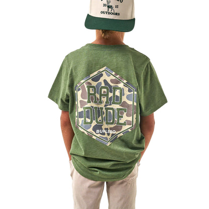Boy's Burlebo Short Sleeve Tee Rad Dude Deer Camo Heather Olive Y-SST-DUDDC-HO