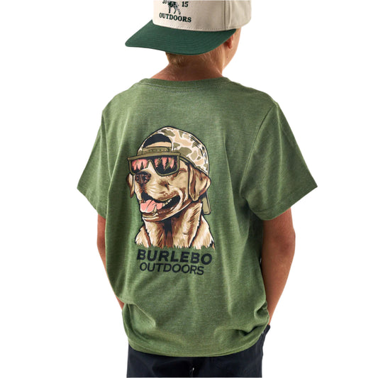 Boy's Burlebo Short Sleeve Heather Olive Mallard Camo Dog T-shirt  Y-SST-MCD-HO