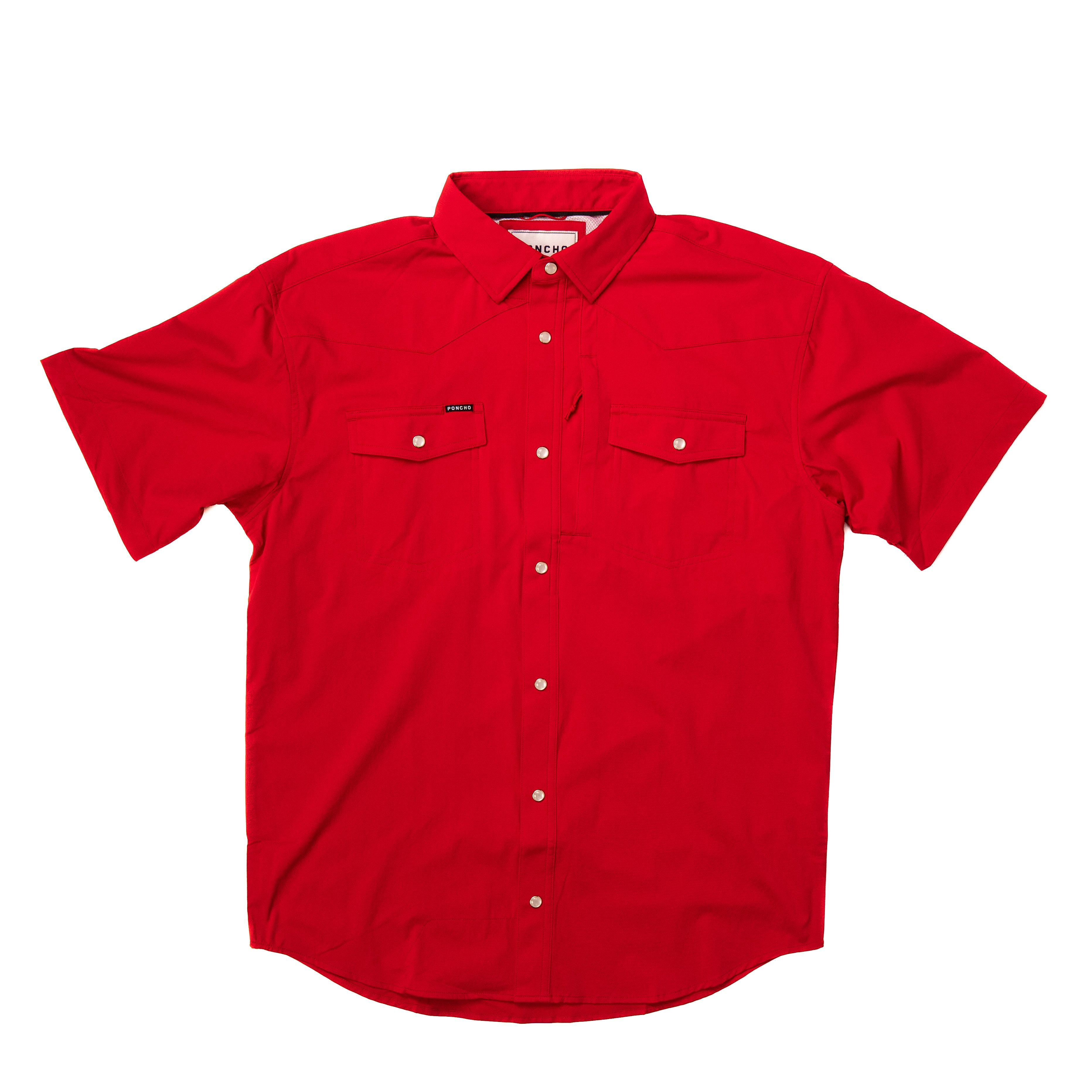 Men's Poncho Red Pearl Snap Shirt Chilton-Red - Crazy House Western Wear
