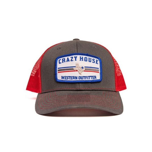 Charcoal and Red Snapback With Outfitter Patch