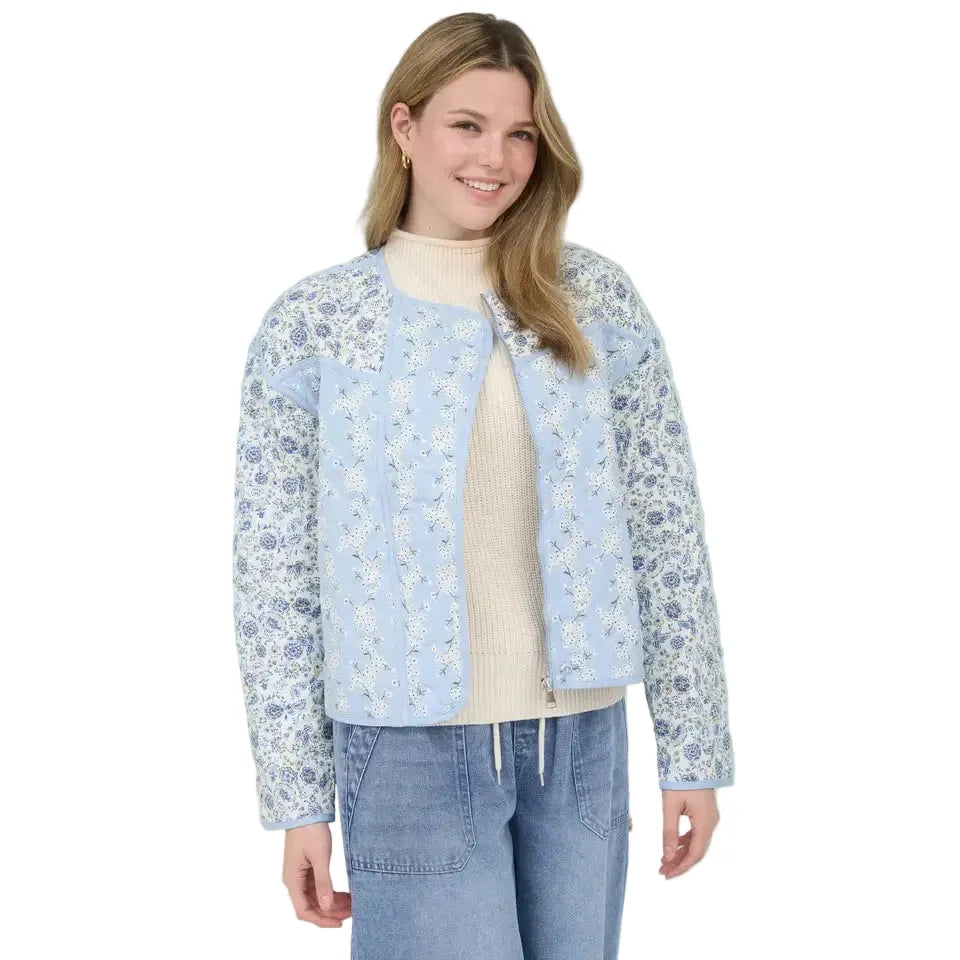 Women's Colorblock Floral Zip-up Quilted Jacket B6SJ1011