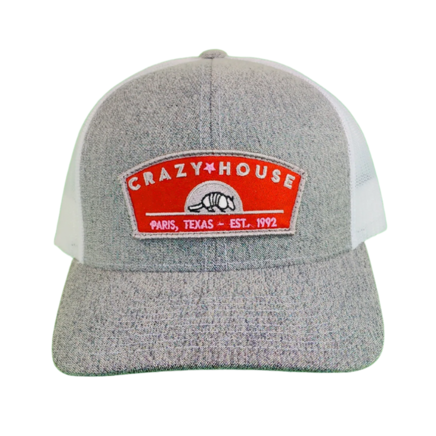 Heather Gray Snapback with Red Armadillo Moon Patch - Crazy House Western Wear