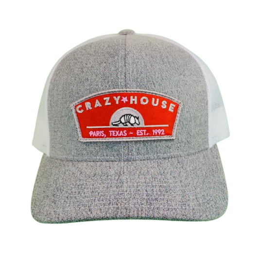 Heather Gray Snapback with Red Armadillo Moon Patch - Crazy House Western Wear