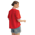 Women's Red Stripe Contrast Accent Solid Top B13435-RED