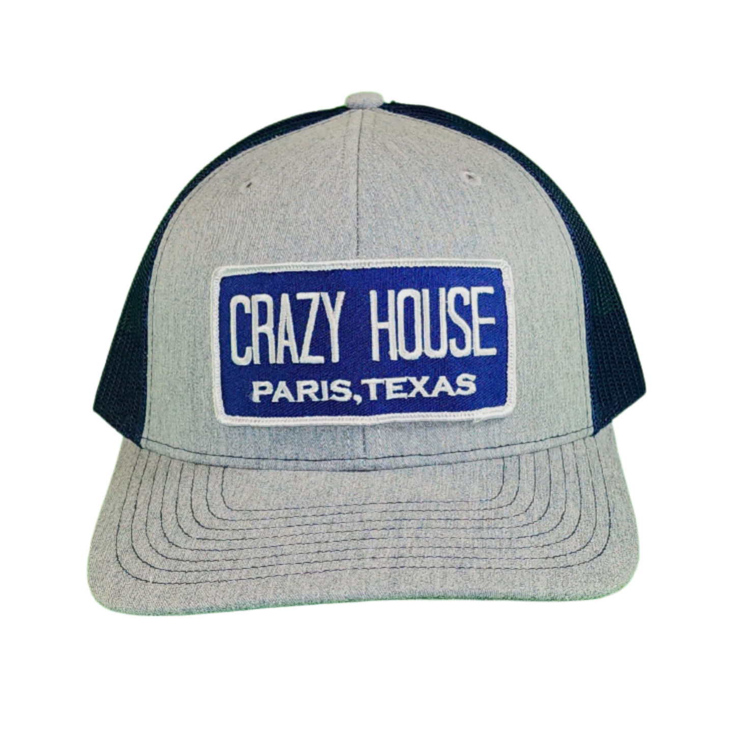 Gray Snapback with Navy Billboard Patch - Crazy House Western Wear