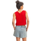 Women's Red V-neck Textured Sleeveless Knit Vest DZ26A285