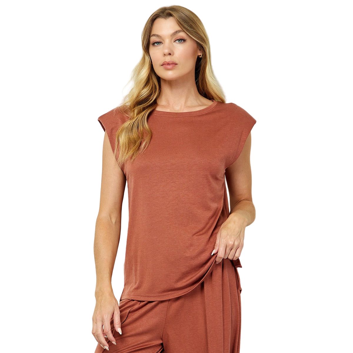 Women's Paded Shoulder Soft Sleeveless Top T4242