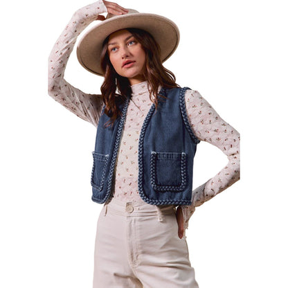 Women's Braided Denim Vest w/ Pockets ST3097E-01