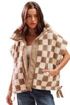 Women's Oversized Sherpa Fleece Checker Vest Jacket ST2049F