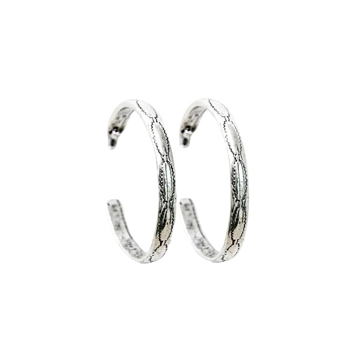 Women's West & Co 2" Silver Aztec Stamped Hoop Earrings E700