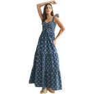 Women's Denim Floral Maxi Dress - Crazy House Western Wear