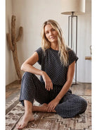 Women's Charcoal Mini Polka Dot Scuba Lounge Set SNS2339
