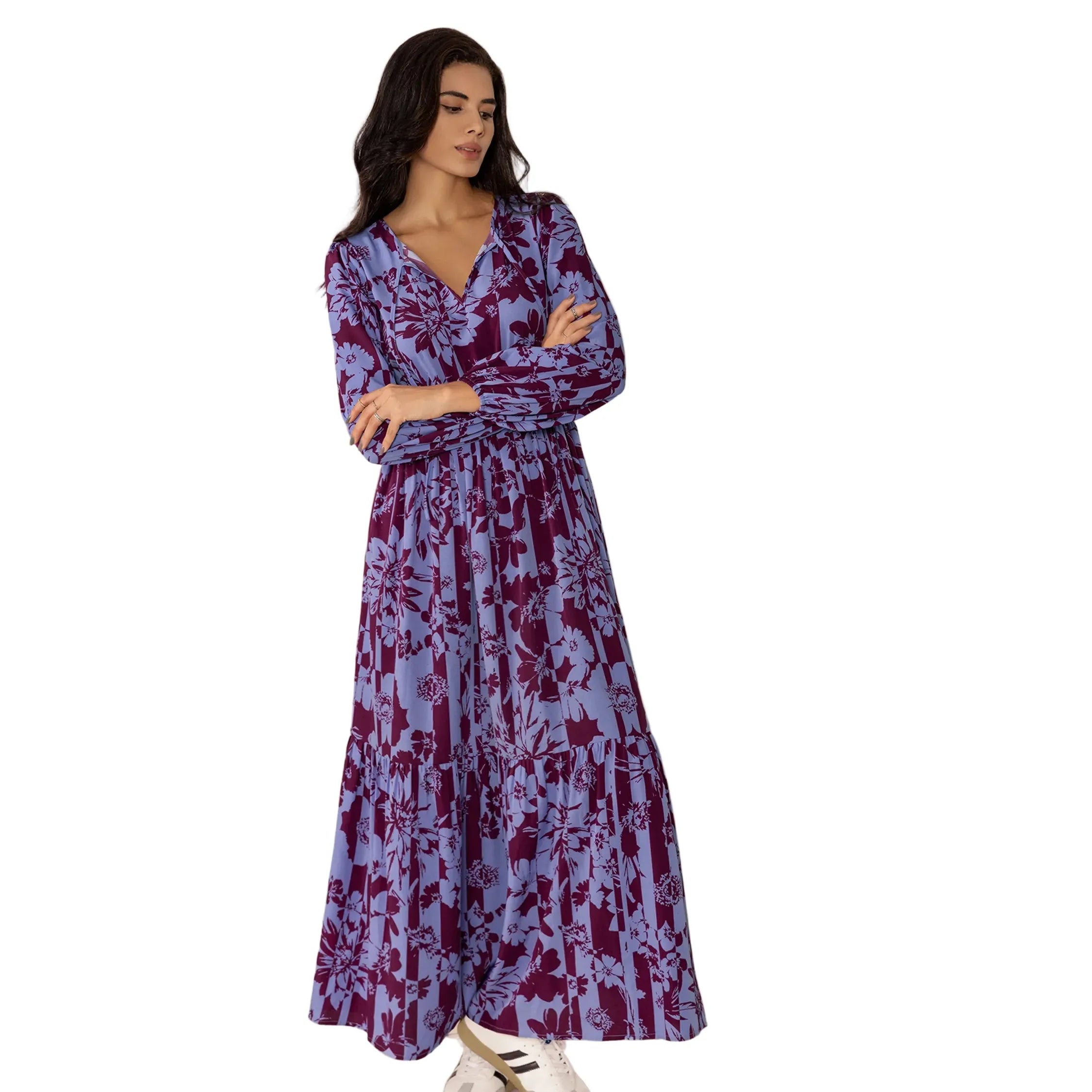 long sleeve maxi dress western Women's Vacasun Maroon and Blue Maxi Dress – Crazy House Western Wear