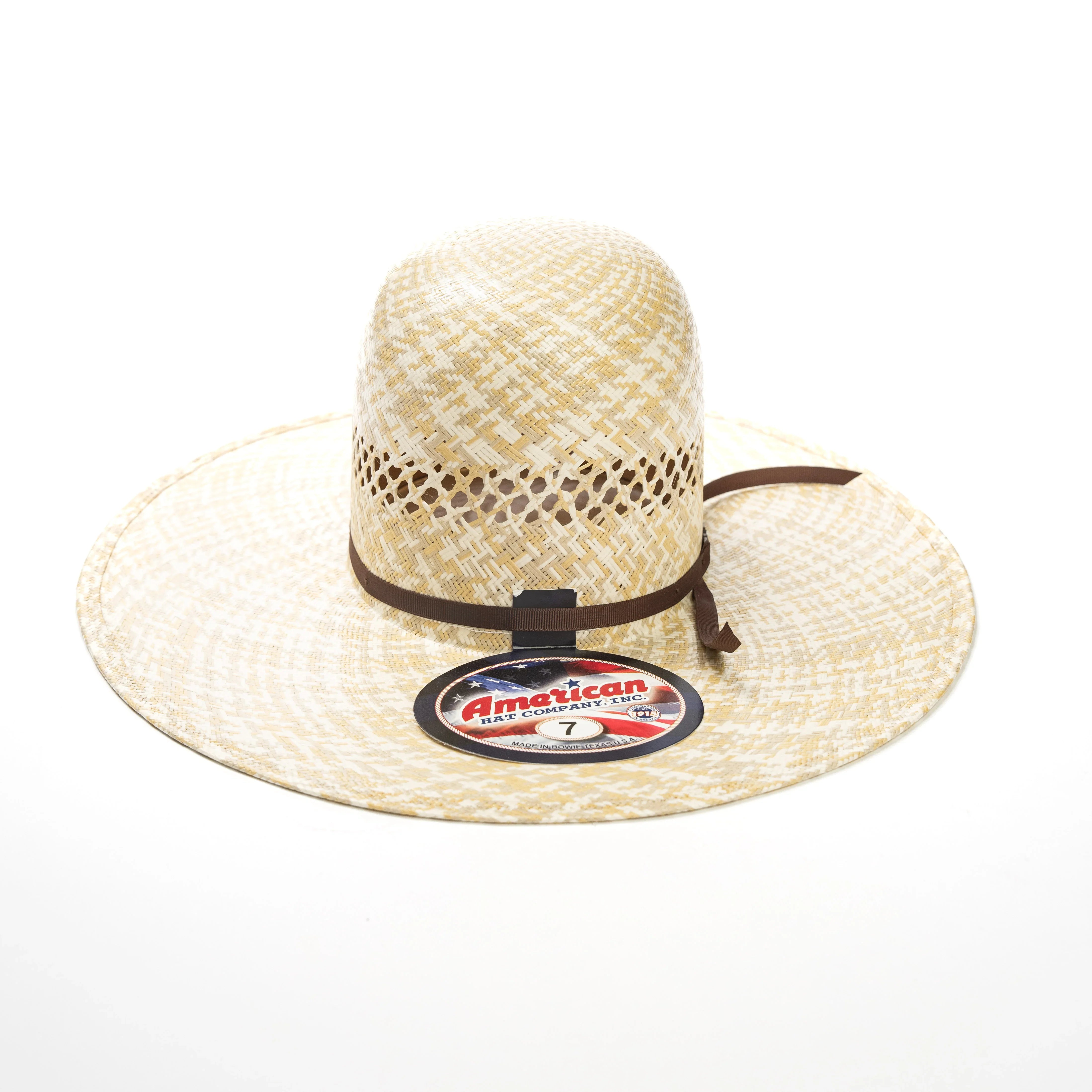 Vintage American Hat Company Straw Cowboy Hat Size 7 American Hat Company Straw Hat Regular Crown Conley Tan  main image 4