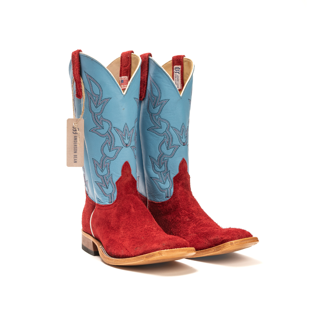 Anderson Bean Red Berry Roughout with 13" Deercow Sea Salt Tops - Crazy House Western Wear