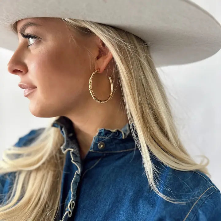 West & Co 1.75" 18K Gold Plated Hoop Earring with Twist Detailing WC-E06G