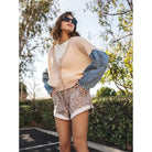 Women's Elastic Waist Cuffed Print Shorts UDTM4984P - Crazy House Western Wear