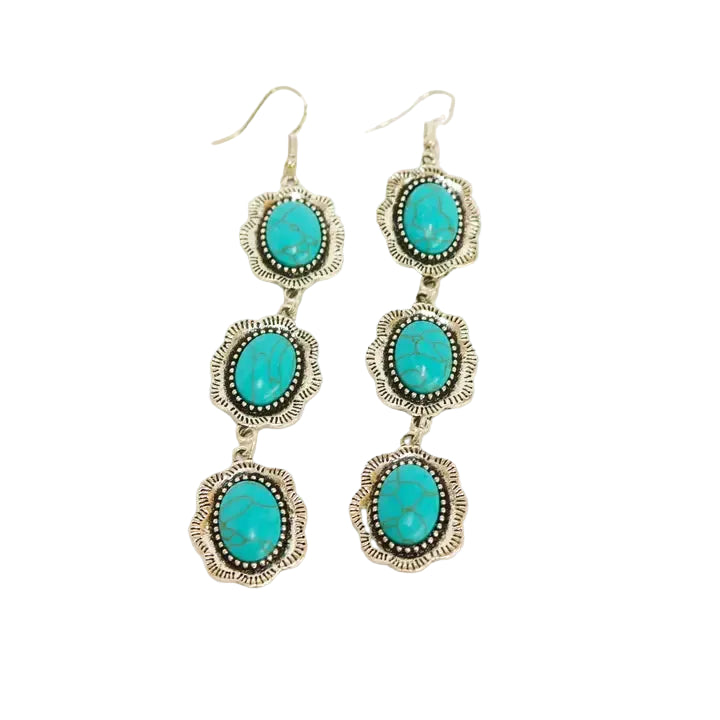 Women's West & Co 3 Tier Turquoise Earring On Fishhook E840