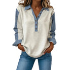 Women's Gray and Denim Block Long Sleeve Polo
