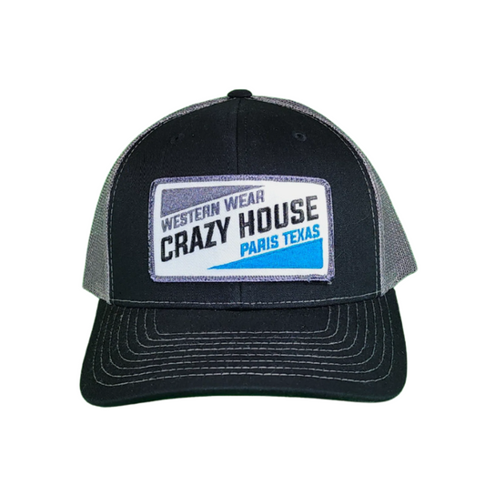 Black Snapback with Diagonal Crazy House Patch - Crazy House Western Wear