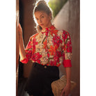 Women's Jodifl Red Solid Contrast Accent Floral Top G14076-7