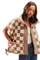 Women's Oversized Sherpa Fleece Checker Vest Jacket ST2049F