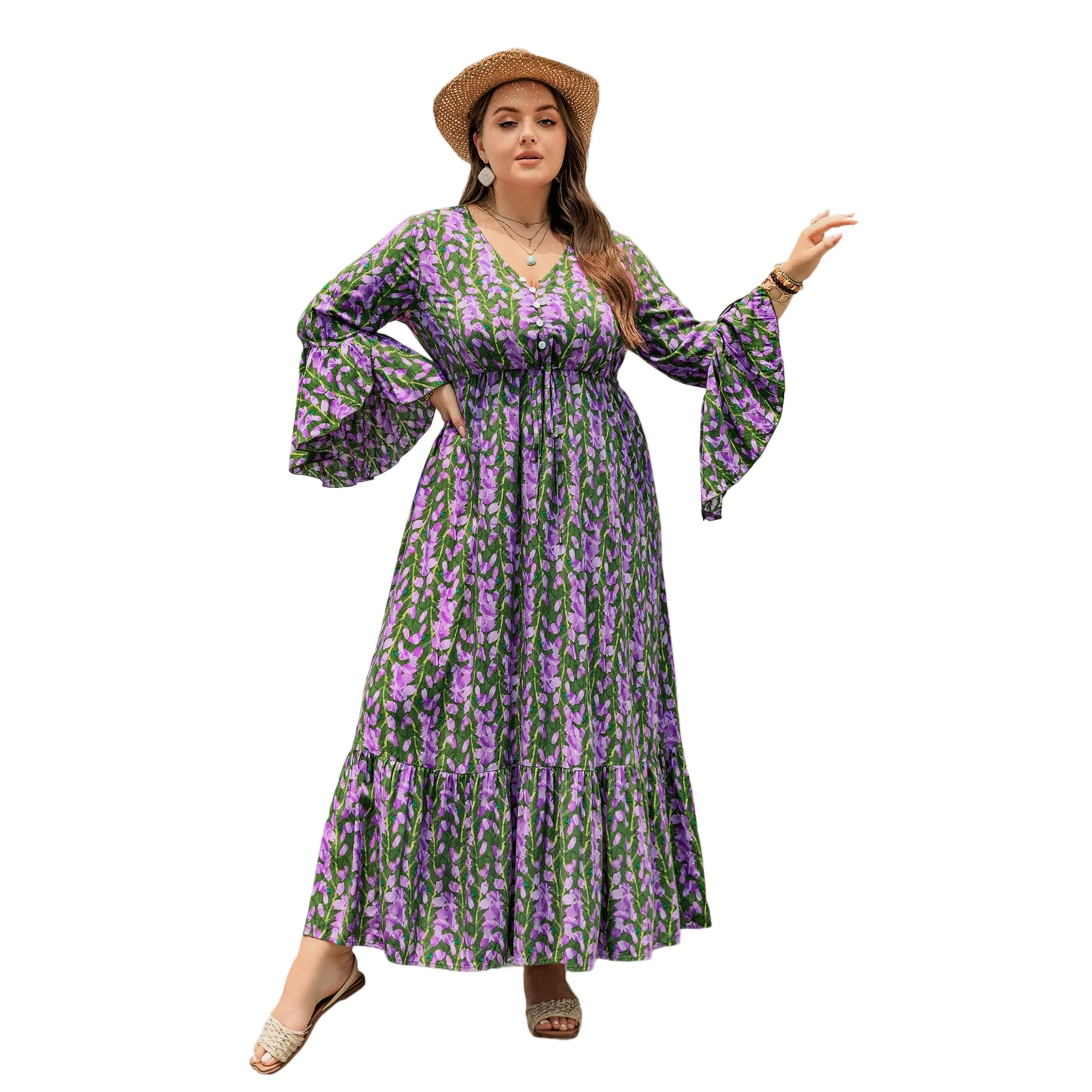 Women's Vacasun Green and Purple Maxi Dress