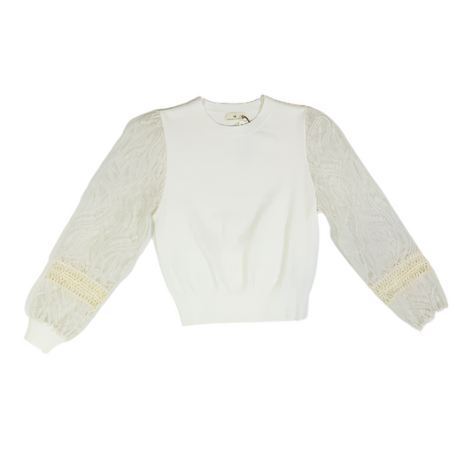 Women's Urban Daisy Lace Sleeve Rib Crewneck Sweater UD12181PT