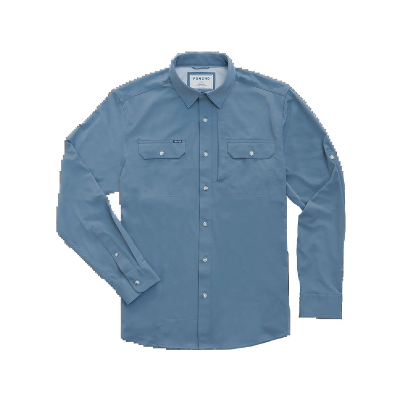 Men's Poncho "The Bigeye" Blue Long Sleeve Button Up Shirt 