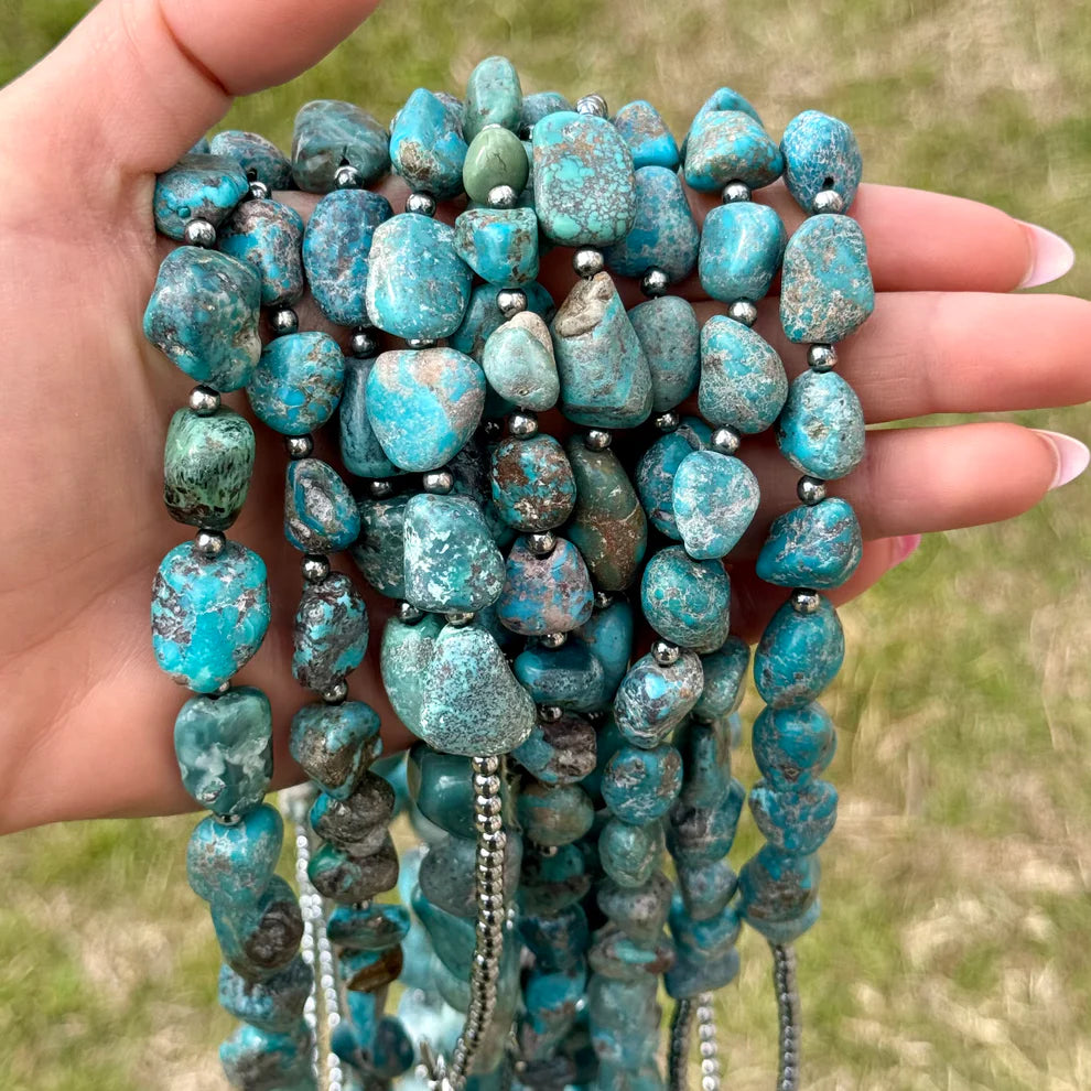 Bijoux Fab Blue Turquoise Nugget Necklace - Sterling Silver- 24" NEC-STE-045-TUR