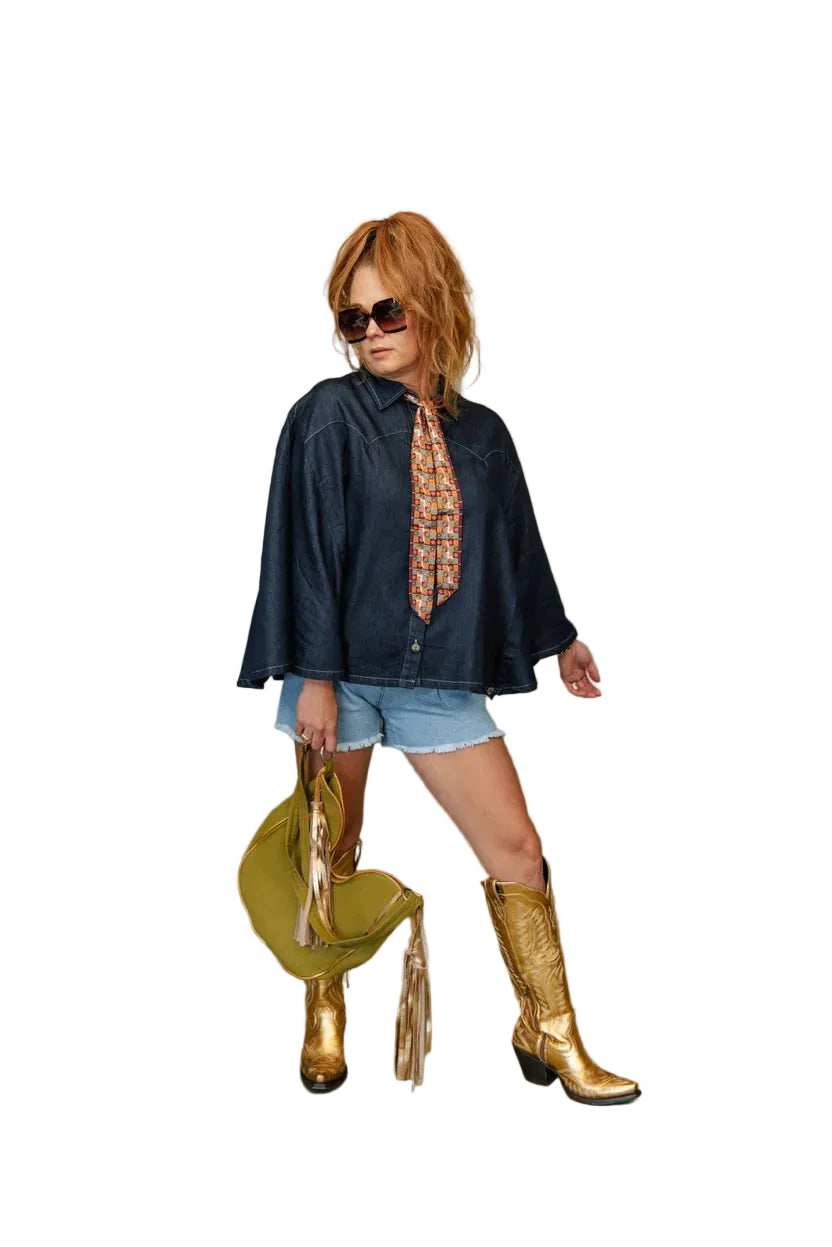 TwoFly Women's Blu Outlaw Denim Button Up Poncho