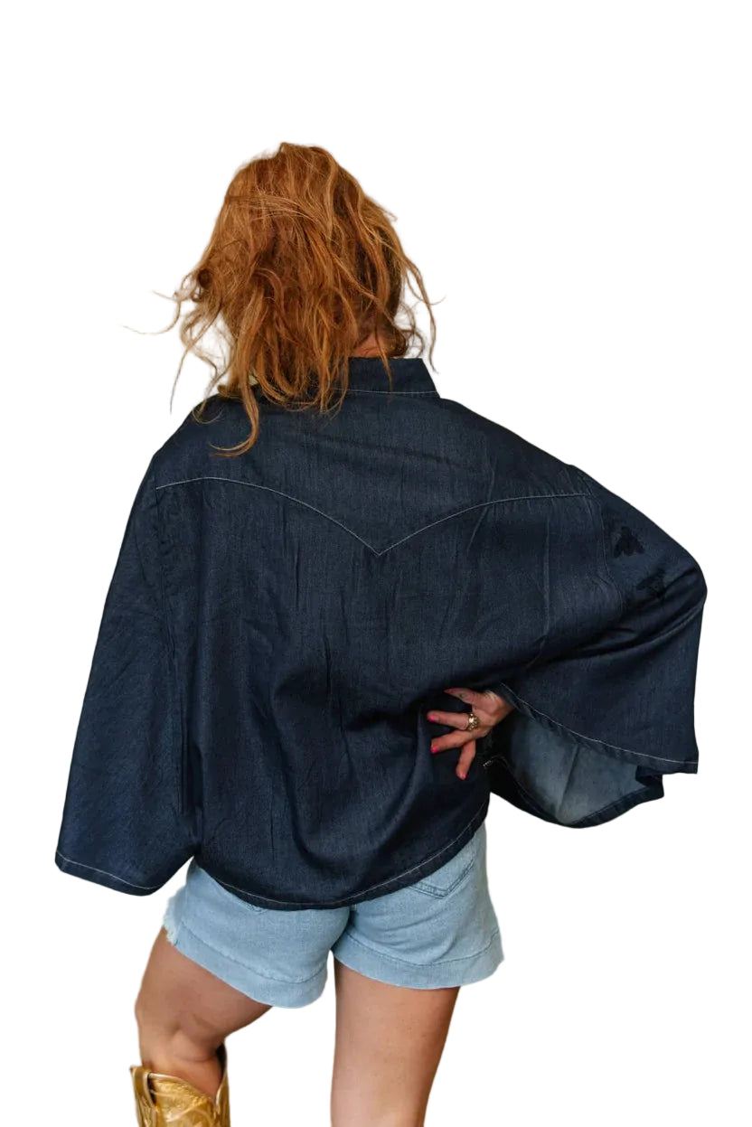 TwoFly Women's Blu Outlaw Denim Button Up Poncho
