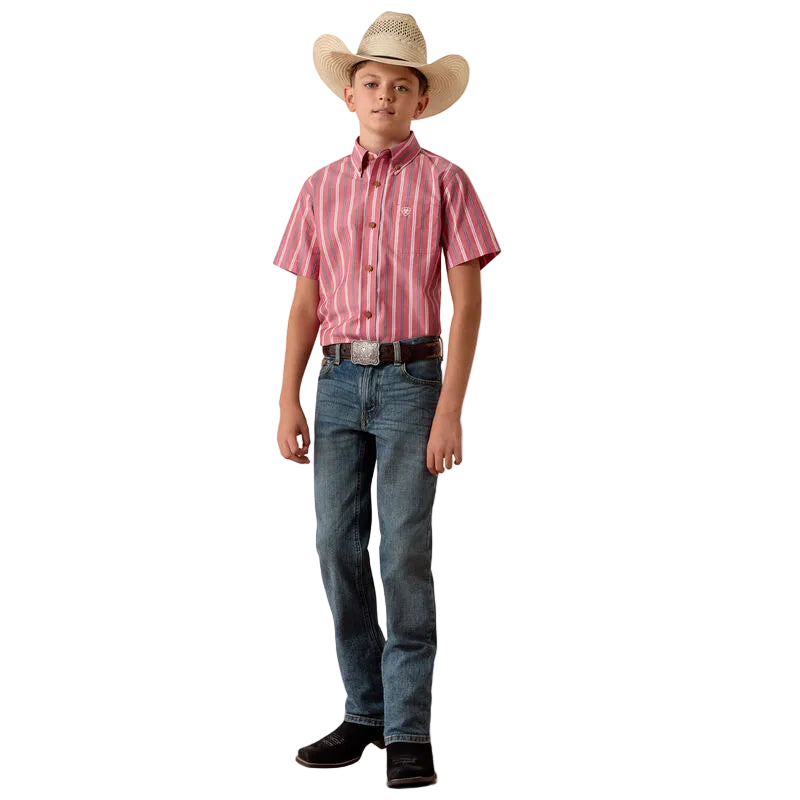 Boy's Ariat Hibiscus Red Stripe Pro Series Bobby Shirt 10073638