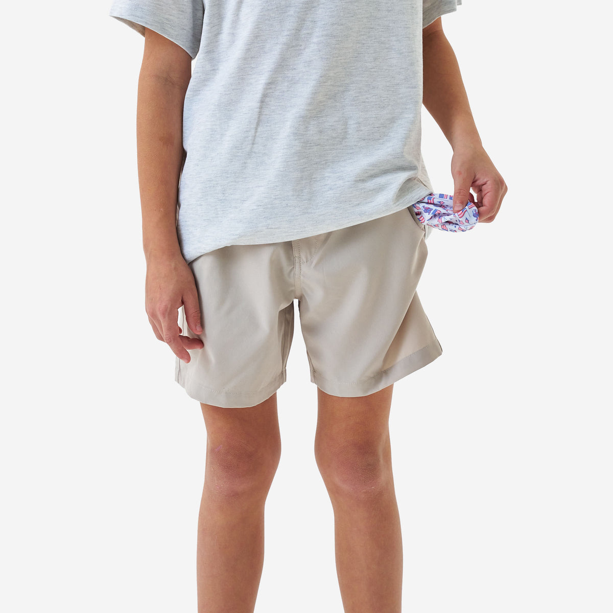 Boy's Burlebo Old Glory Pocket Light Khaki Everyday Shorts Y-ES-LK-OLDG