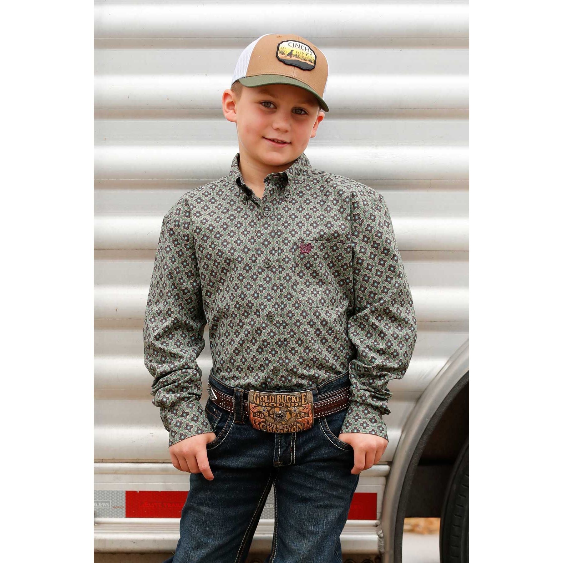 Boy's Cinch Geo Print Button Down Shirt MTW7060392