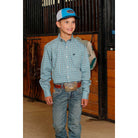 Boy's Cinch Light Blue Diamond Print Shirt MTW7060386