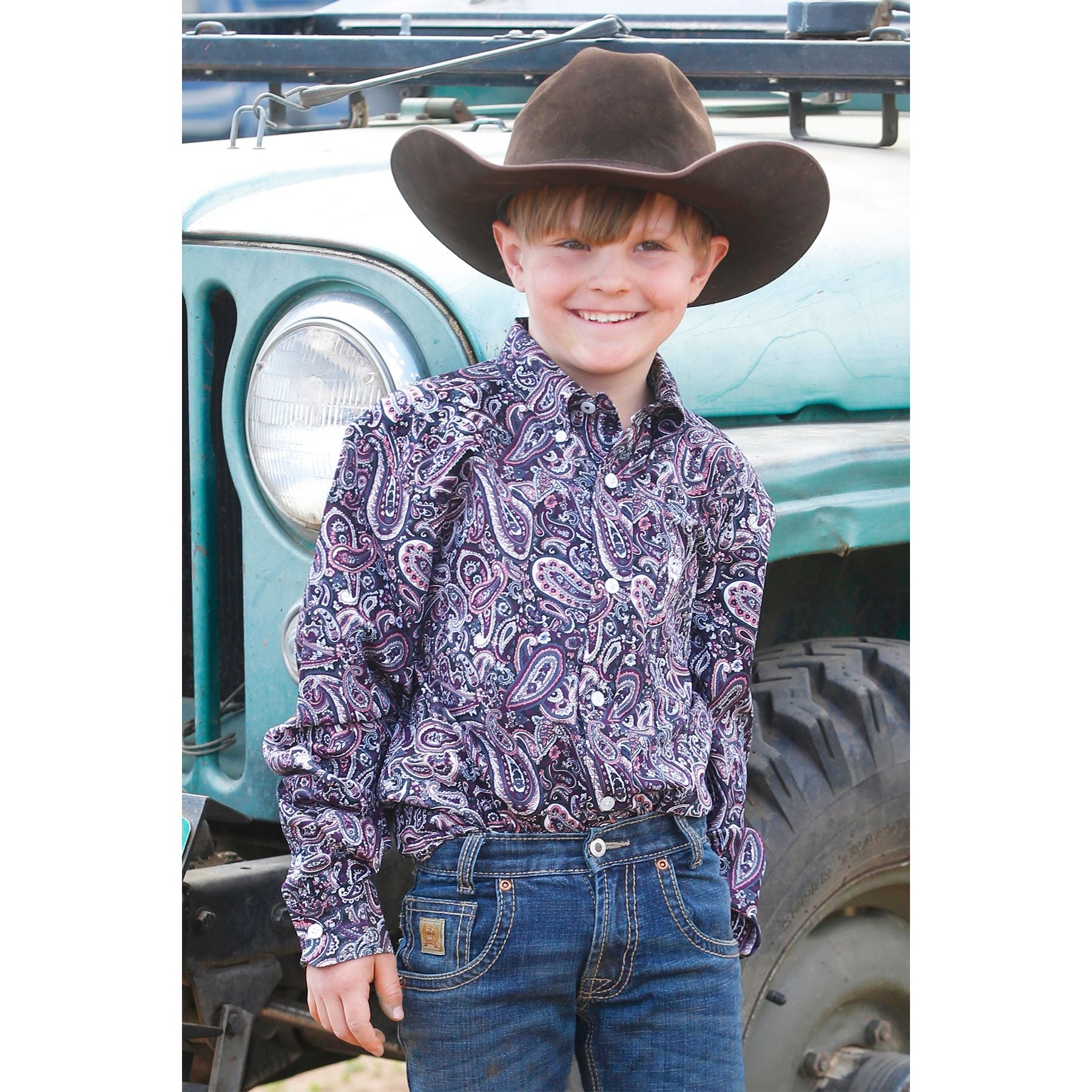 Boy's Cinch Multicolor Paisley Print Button Down Shirt MTW7060378